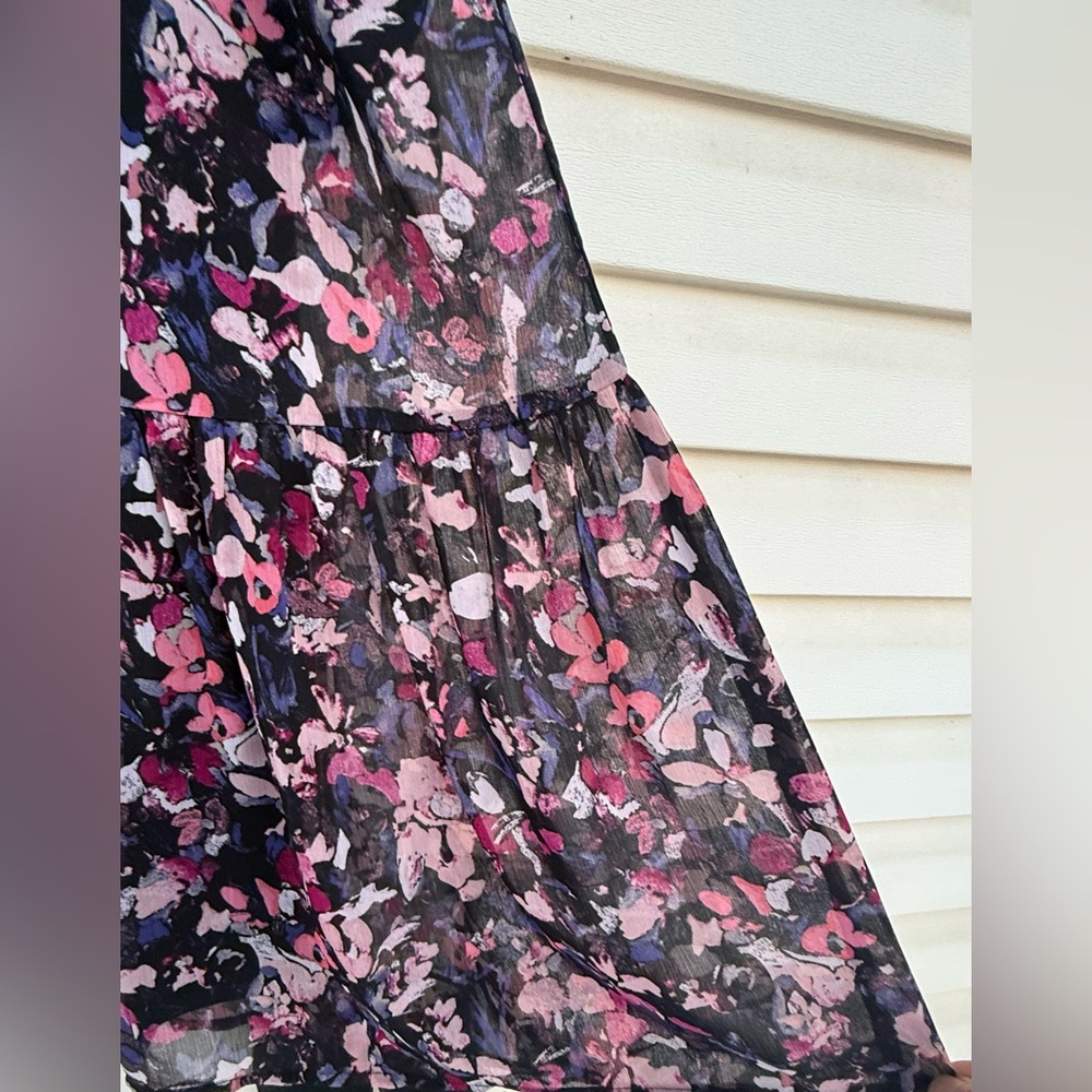 Evereve Floral Smocked Sleeveless Midi Dress Purple/Pink/Blue Size Small - Picture 4 of 11